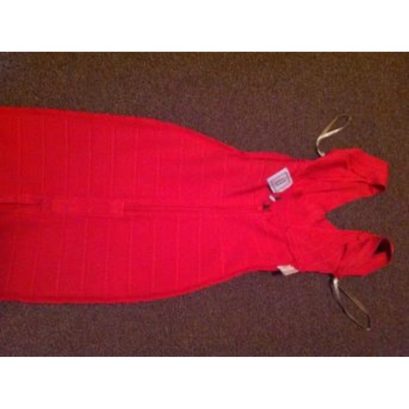 Herve Leger Red Bodycon Mini Dress V-Neck Sleeveless - Picture 4 of 7